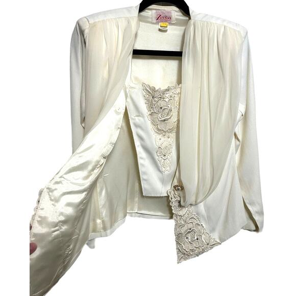 Vintage 80s Zeeba NY Lace Embroidered Formal Jacket Structured Shoulders Size 6 - Picture 13 of 16